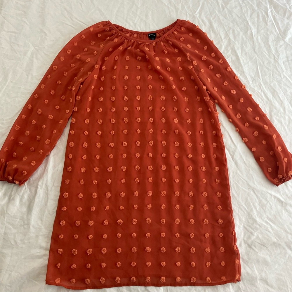 Art Class Rust Popcorn/Swiss Dot Chiffon 3/4 Long Sleeve Sheer Tunic XXL (18)